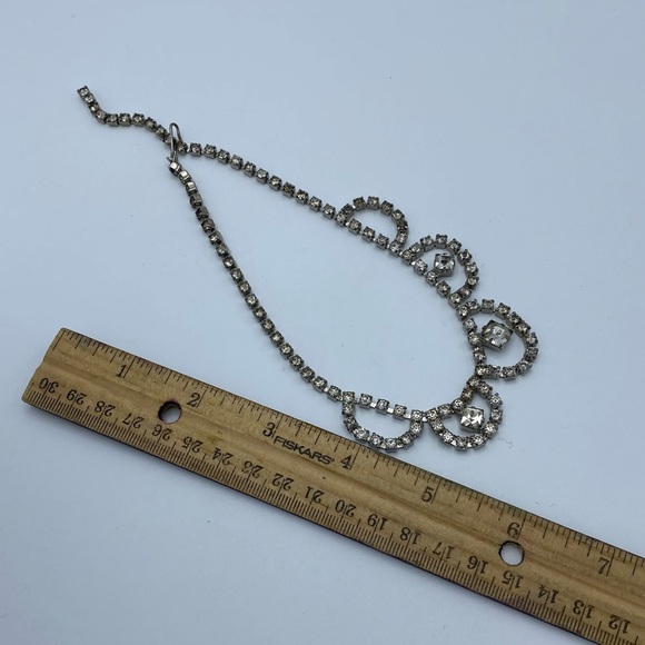 Vintage Clear Rhinestone Faux Diamond Ornate Choker Necklace - Picture 5 of 13